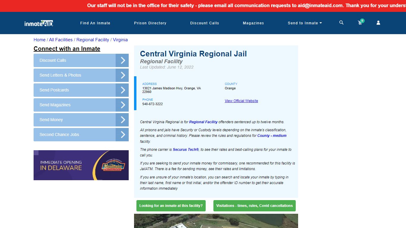 Central Virginia Regional Jail - Inmate Locator | Visits ...